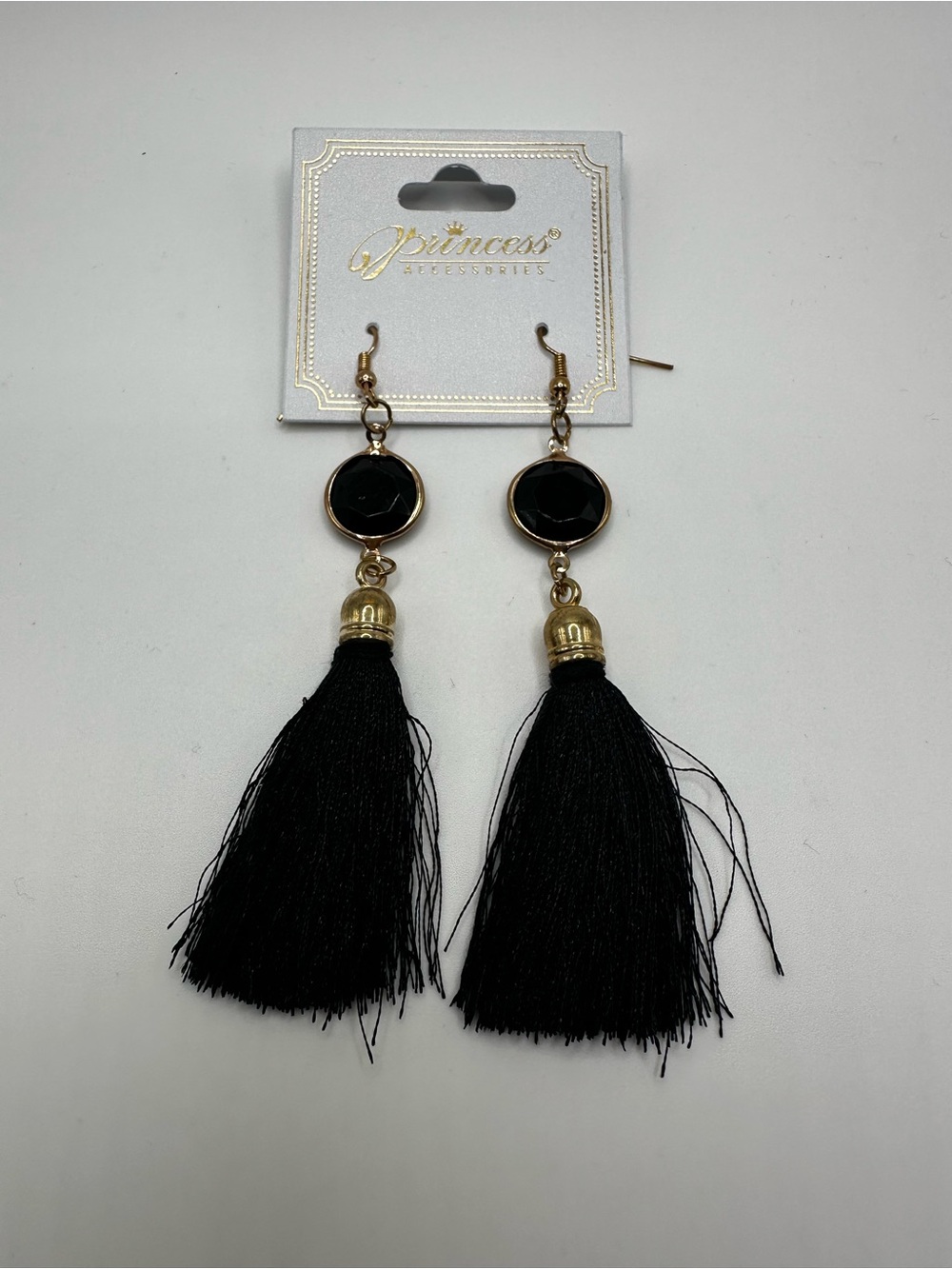 Black Tassel Drop Earrings - Gold Accents Casusl Everyday Fashion Earrings